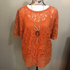 Chico's Orange Lace Top with gold & Camisole. NWOT